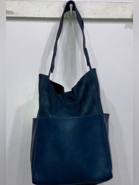 Anthropologie Blue Perforated Faux Leather Large Shoulder Bag UIGC